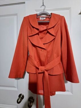 Orange Belted Ruffle Collar Suit
